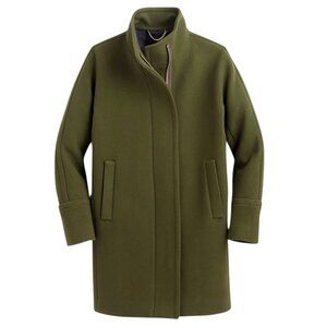 J CREW Stadium Italian Cloth Cocoon Coat Wool Blend Funnel Neck Olive Green
